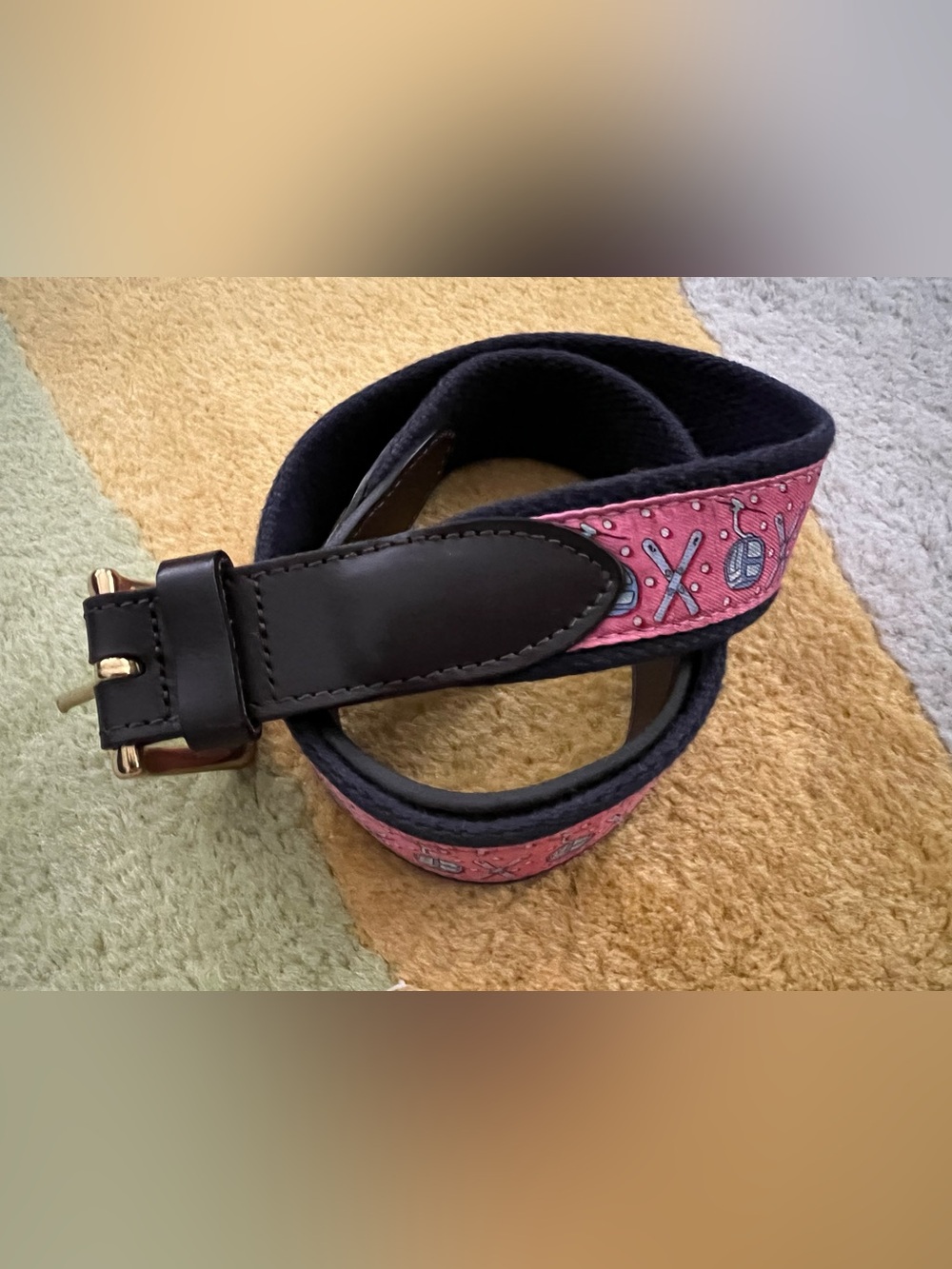 Vineyard Vines Canvas and Leather Belt gondola and Ski Pattern Men's Size 30